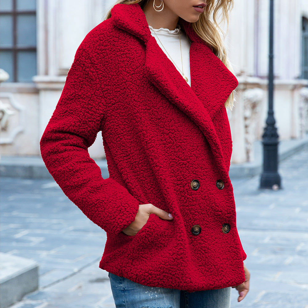 Loose Lapel Fluffy Coat Winter Button Jacket Cardigan Outwear For Women Clothing LadyShow.Store