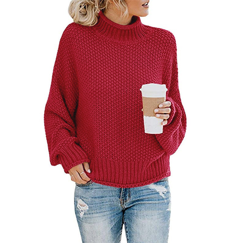 Solid Turtleneck Pullover Sweater Winter Fashion Casual Knitted Long-Sleeved Top Women's Clothing LadyShow.Store