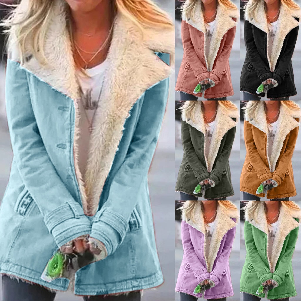 Women Plus Size Warm Coats Composite Plush Button Lapels Jacket Outwearcoat LuxuryLifeWay Online Store