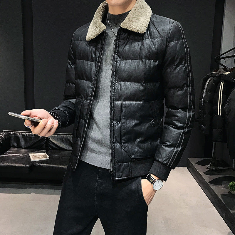 2019 Winter Men's Fashion Slim Lamb Wool Collar Jacket Pi-Mart