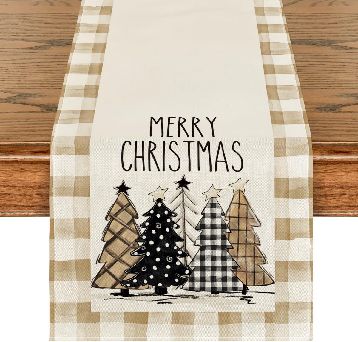Christmas Trees Merry Xmas Table Runner, Seasonal Winter Holiday Kitchen Dining Table Decoration For Indoor Outdoor Home Party Decor 13 X 72 Inch PearlNestDecor.com