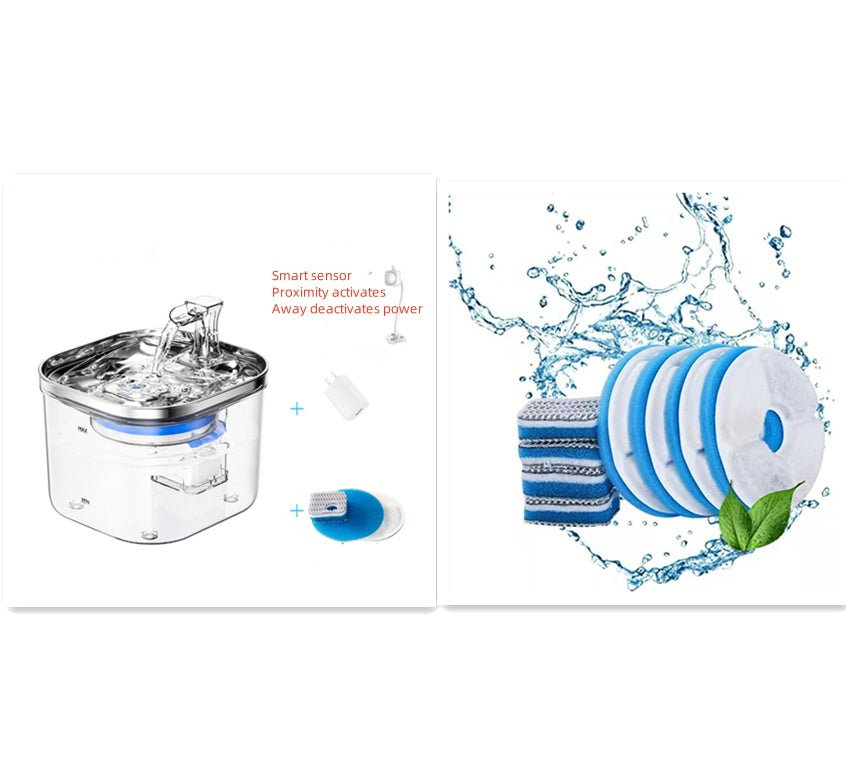 Pet Cat Dog Stainless Steel Automatic Circulation Water Dispenser Intelligent Fountain Pets Accessories Pets Fashion
