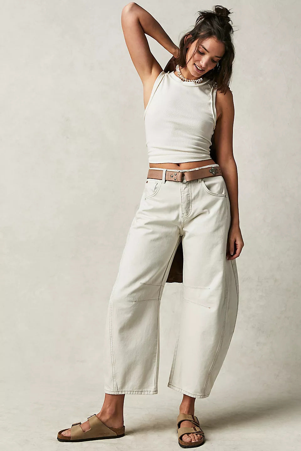 High Stretch Mid-Rise Barrel Jeans Fashion Wide Leg Shape Women Casual Baggy Mid Waist Denim Jeans NorixaFashion.com