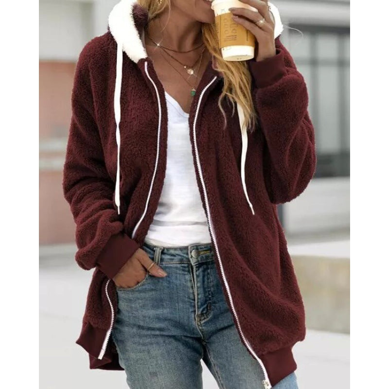 2026 Amazon Hot Selling New Autumn And Winter Loose Plush Zipper Hooded Jacket For Women, Fashionable And Versatile NorixaFashion.com