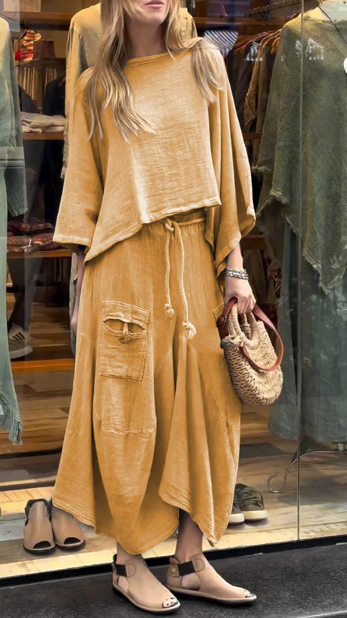 Casual Solid Color Loose Dress Two-piece Suit LadyShow.Store