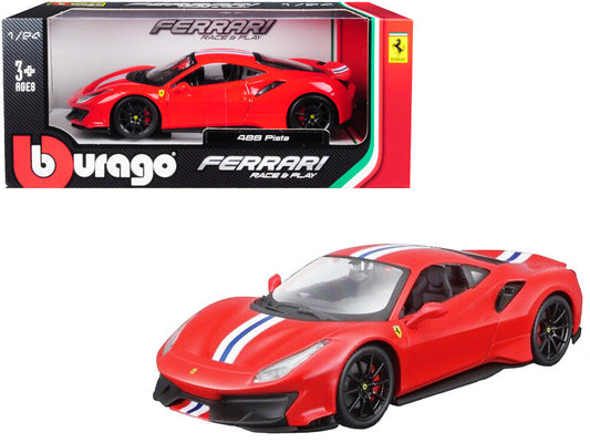 Ferrari 488 Pista Red with White and Blue Stripes 1/24 Diecast Model Car by Bburago LuxuryLifeWay Online Store