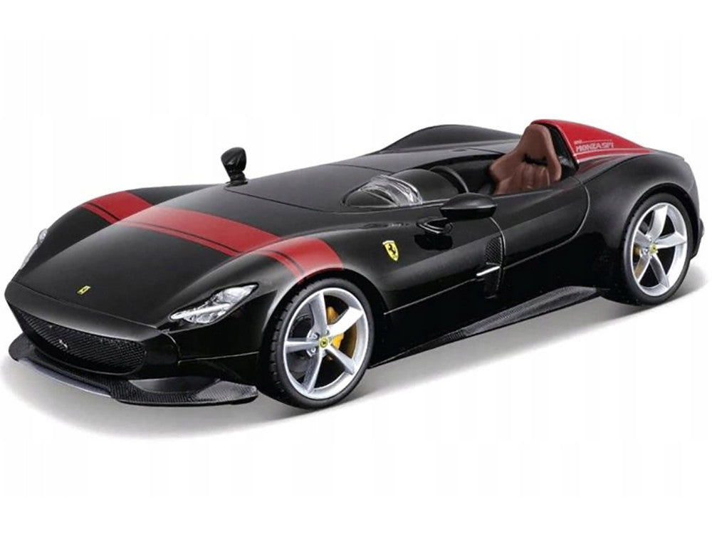 Ferrari Monza SP1 Black Metallic with Red Stripes "Race & Play" Series 1/24 Diecast Model Car by Bburago LuxuryLifeWay Online Store