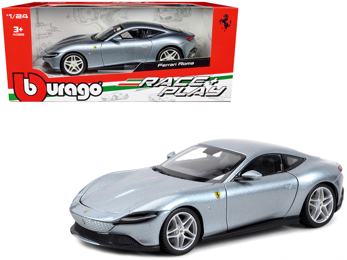 Ferrari Roma Gray Metallic "Race + Play" Series 1/24 Diecast Model Car by Bburago LuxuryLifeWay Online Store