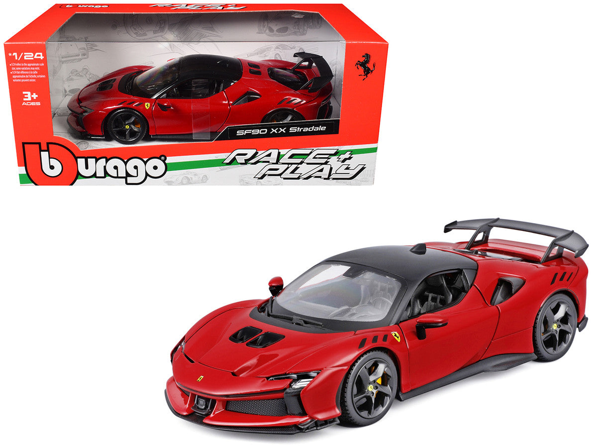 Ferrari SF90 XX Stradale Red with Black Top "Race and Play" Series 1/24 Diecast Model Car by Bburago LuxuryLifeWay Online Store