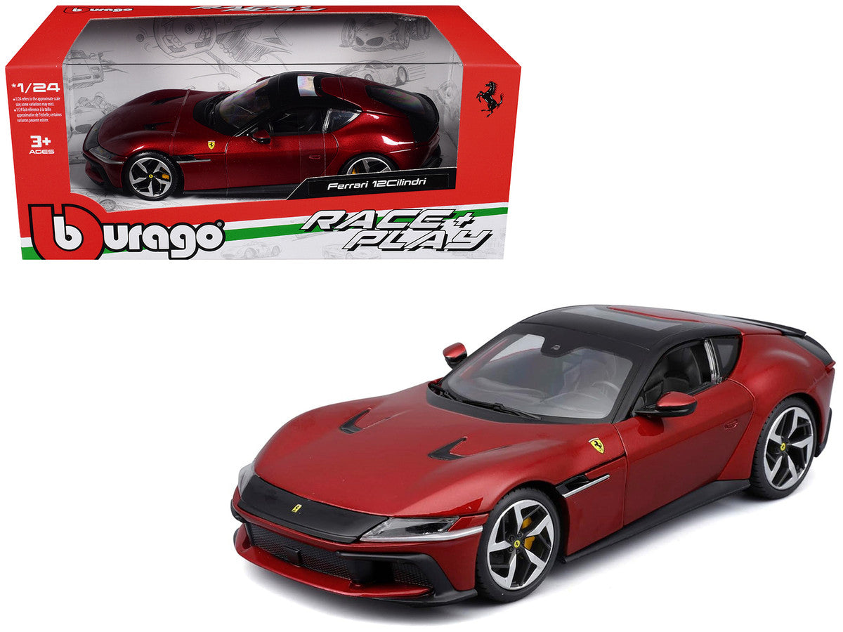 Ferrari 12Cilindri Red Metallic with Black Top "Race + Play" Series 1/24 Diecast Model Car by Bburago LuxuryLifeWay Online Store