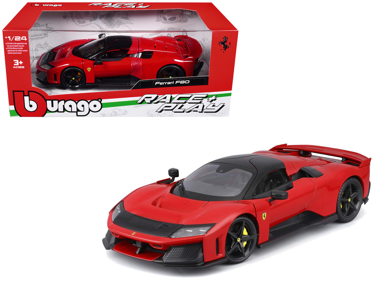 Ferrari F80 Red with Black Top "Race + Play" Series 1/24 Diecast Model Car by Bburago LuxuryLifeWay Online Store