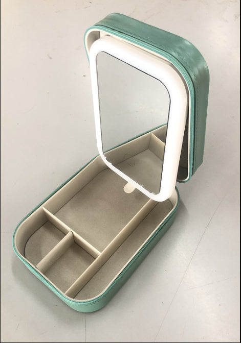 Makeup Storage Box With LED Light Mirror Portable Travel Makeup Cosmetics Storage Box Touch Light Storage Organizer LadyShow.Store