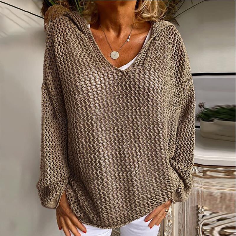 Sun Protection Knitted Hooded Sun Protection Clothing Hooded Thin Loose Sweater NorixaFashion.com
