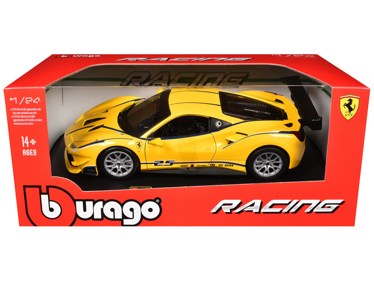 Ferrari 488 Challenge #25 Yellow with Blue Stripes "Ferrari Racing" 1/24 Diecast Model Car by Bburago LuxuryLifeWay Online Store