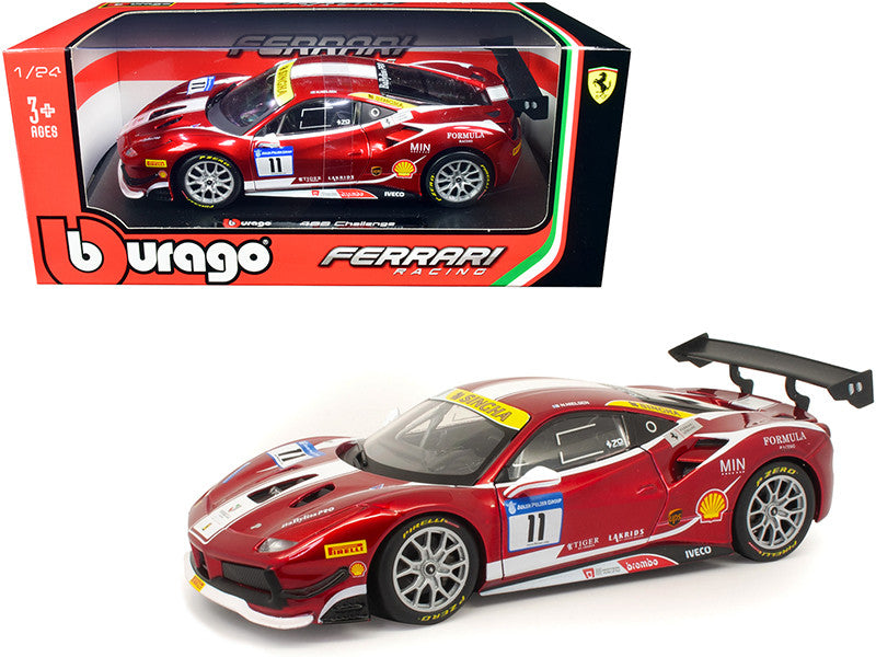 Ferrari 488 Challenge #11 Candy Red with White Stripes "Ferrari Racing" 1/24 Diecast Model Car by Bburago LuxuryLifeWay Online Store
