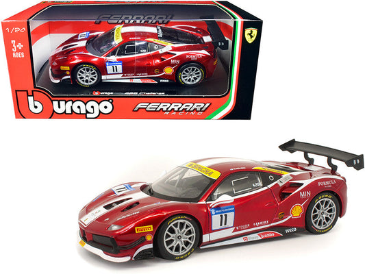 Ferrari 488 Challenge #11 Candy Red with White Stripes "Ferrari Racing" 1/24 Diecast Model Car by Bburago LuxuryLifeWay Online Store