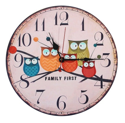 European and American style rustic wall clock owl series wall clock retro wall clock PearlNestDecor.com