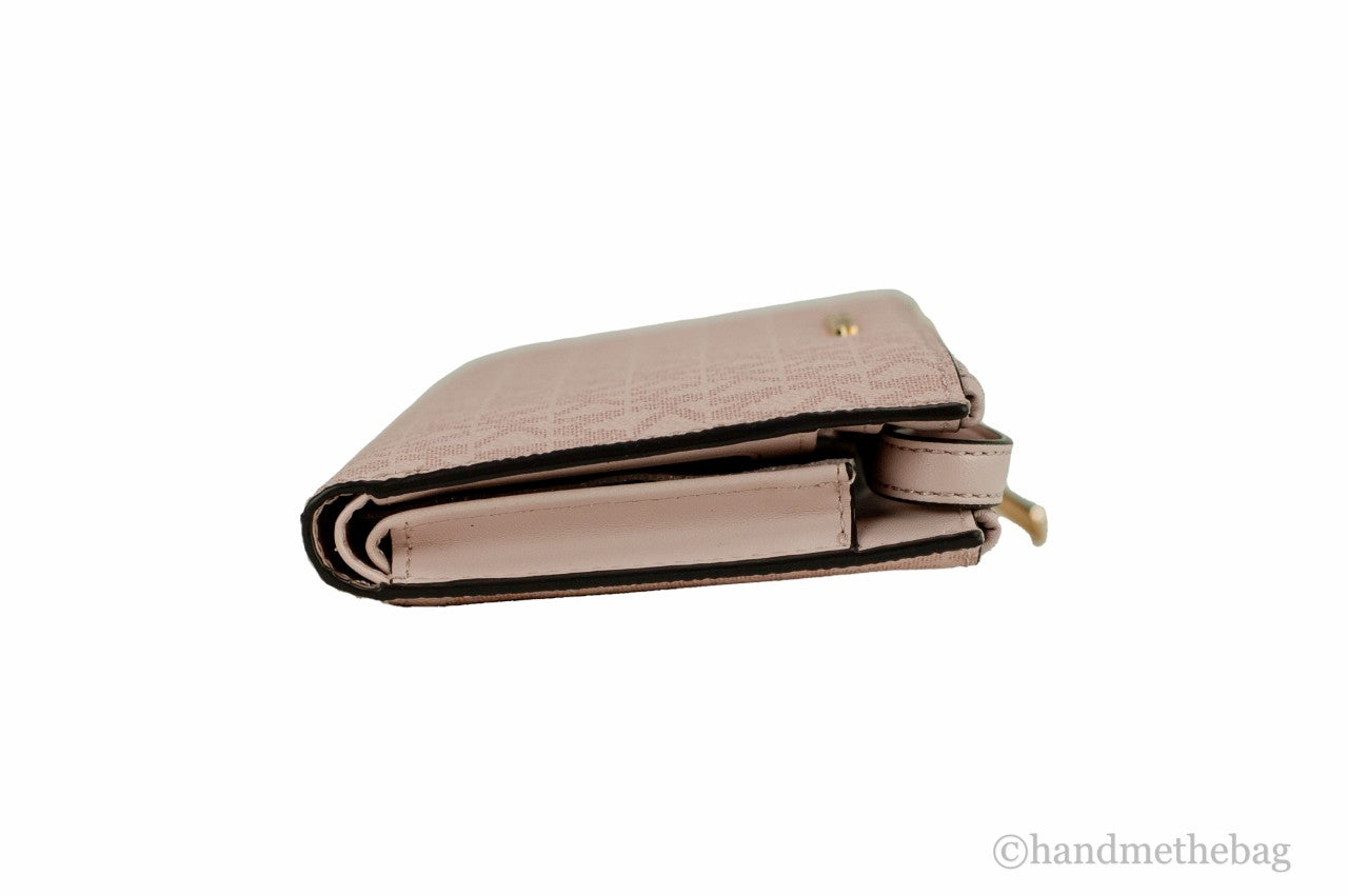 Michael Kors Jet Set Travel Dark Powder Blush PVC Large Double Zip Wrist Wallet LadyShow.Store