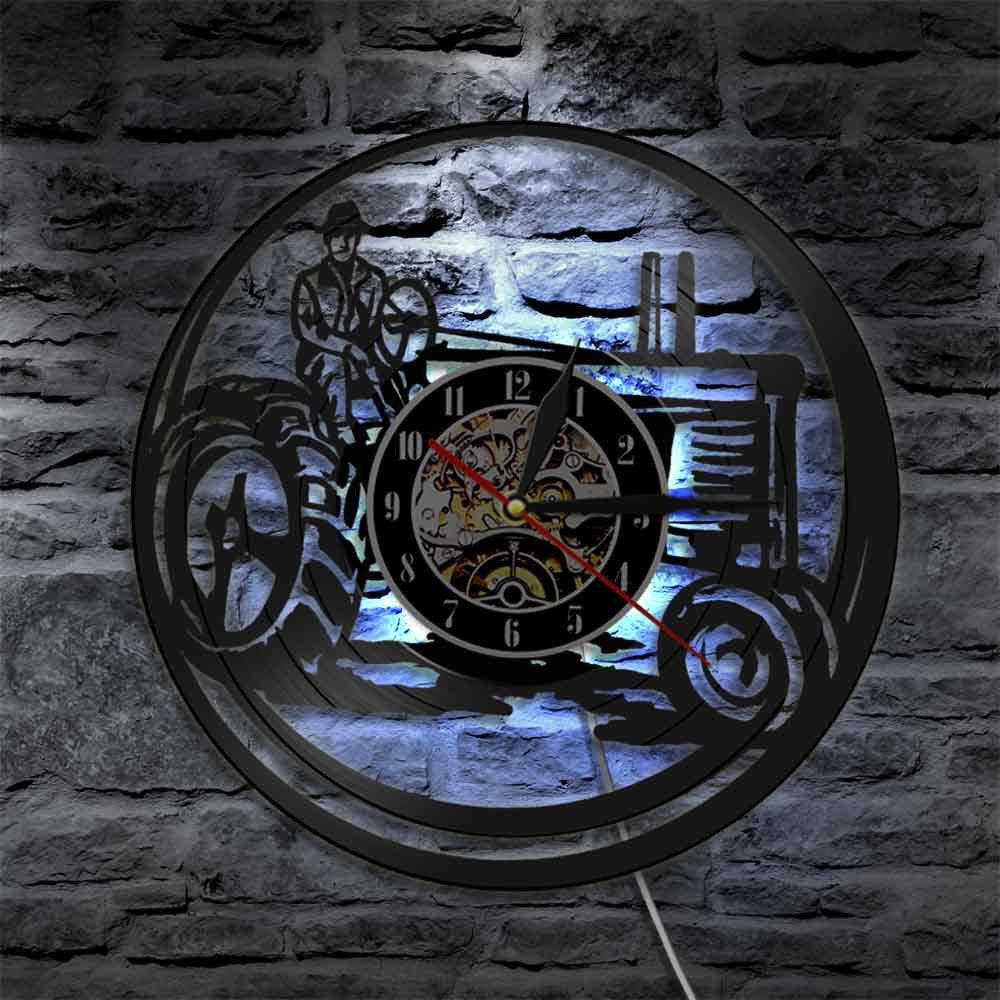 Creative old tractor harvester vinyl record wall clock PearlNestDecor.com