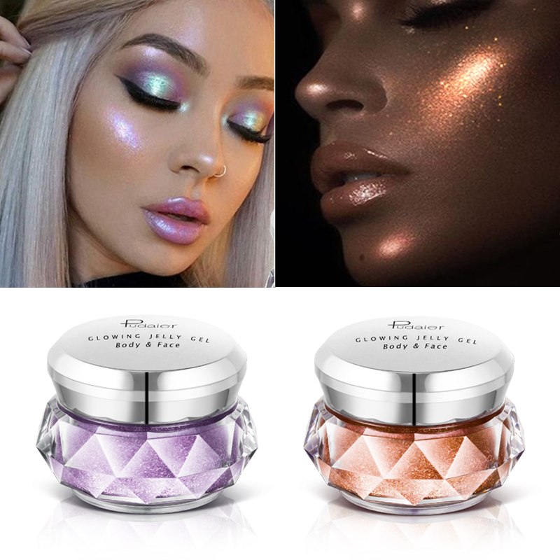 Face Highlighter Jelly Gel Mermaid Eyeshadow Glow Body Glitter Festival Makeup Iluminador Gold Liquid Highlighter Bronzer LadyShow.Store