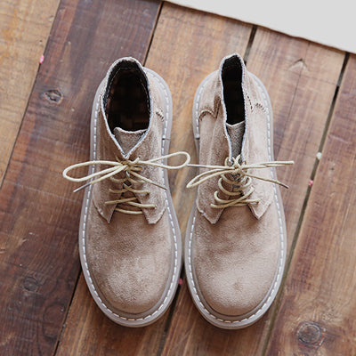 Vintage Suede Round Toe Lace-Up Ankle Boots LadyShow.Store