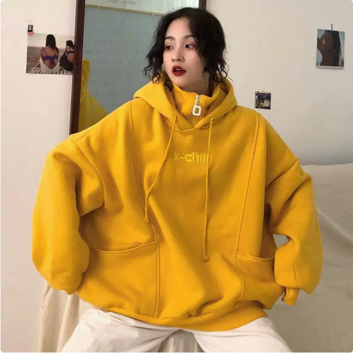 Hoodies Women Autumn Winter New Korean Style Student Loose Embroidered Simple Plus Velvet High Quality Soft Womens Clothing Chic LuxuryLifeWay Online Store