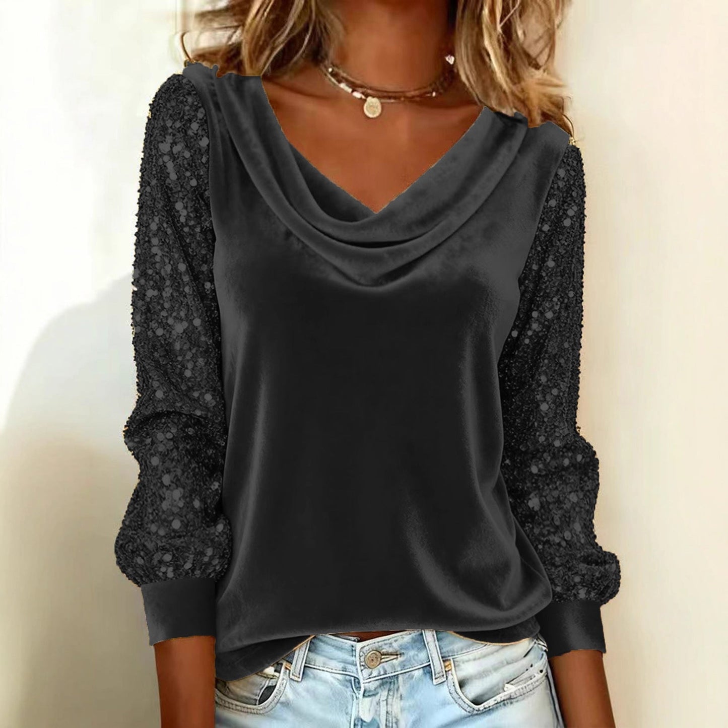 Elegant Velvet Long Sleeve Shirts For Women Autumn Winter Solid Color Loose Women Blouses Fashion Pullover Tops Party Clothes LadyShow.Store