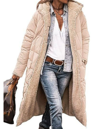 Solid Color Hooded Long Coat Winter Long Sleeve Double-sided Wear Slim Elegant Cardigan Jacket Top Women's Clothing LadyShow.Store