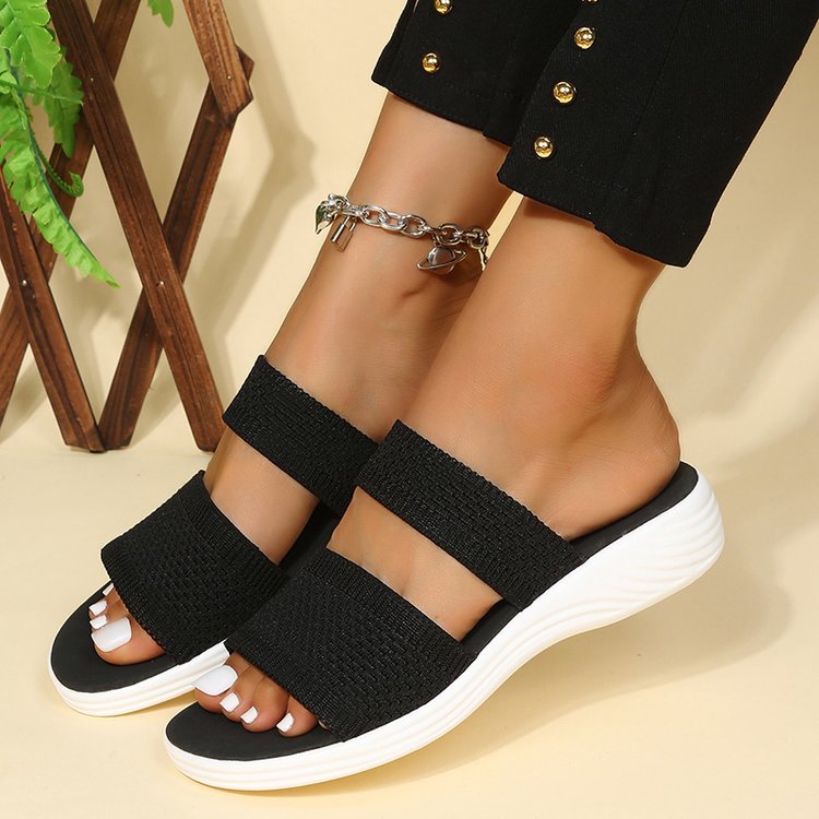 Large Size Fly Woven Mesh Casual Outdoor Platform Beach Sandals LadyShow.Store
