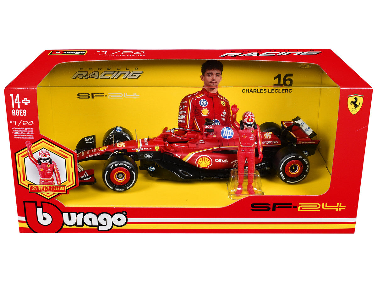 Ferrari SF-24 #16 Charles Leclerc Formula One F1 World Championship (2024) with Driver Figure "Formula Racing" 1/24 Diecast Model Car by Bburago LuxuryLifeWay Online Store
