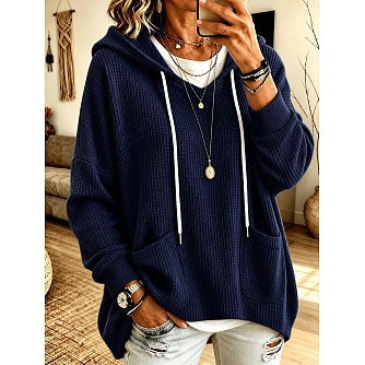 2026 European And American Women's Clothing Amazon Independent Station Waffe Loose Long Sleeve Hoodie Casual Hooded NorixaFashion.com