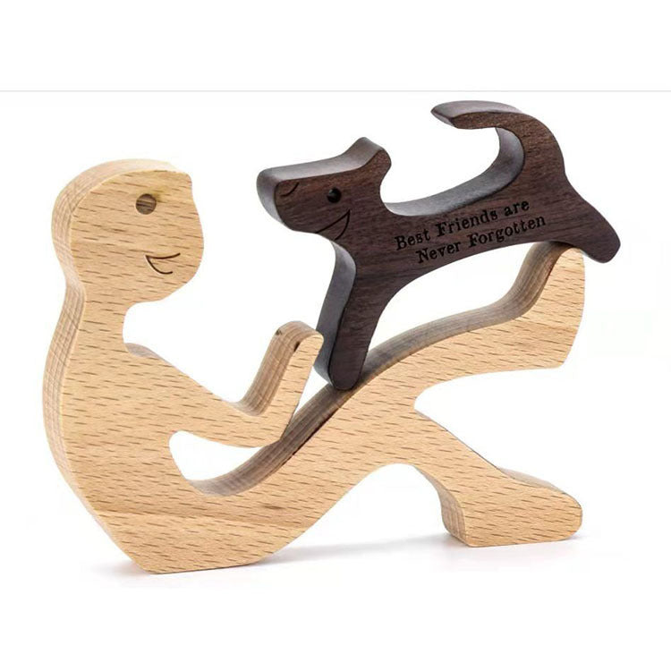 DIY Figurine Wood Dog Ornament Sculpture Home Decoration A Man A Dog Wood Sculpture Christmas Gifts Model Decor PearlNestDecor.com