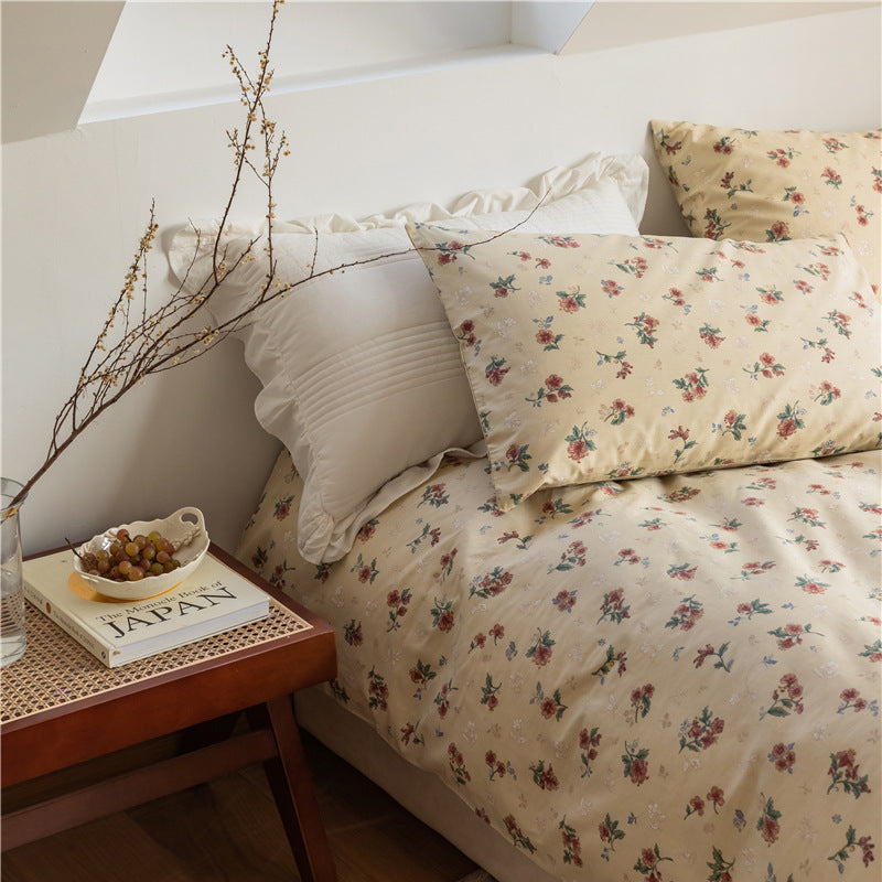 Retro Small Floral Pastoral Style Bed Sheet Quilt Cover Four-piece Household Bedding Set