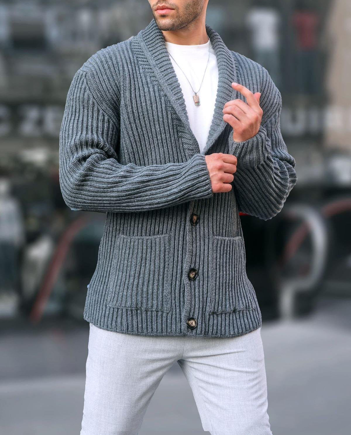Single-breasted Long Sleeve Lapel Sweater Men's Clothing Best YouTube Store