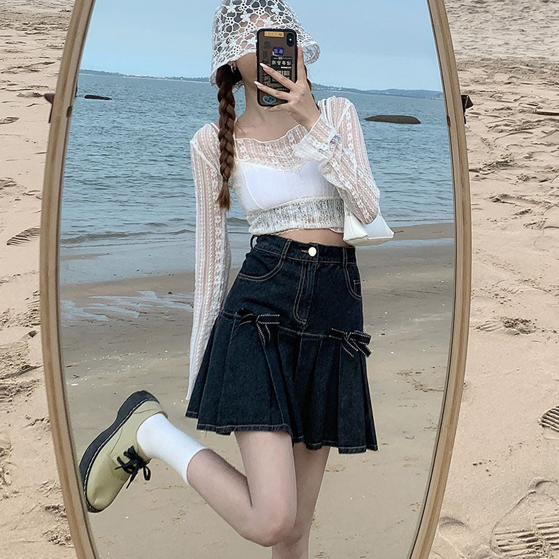 Women's Denim Bow Skirt for Summer Pi-Mart