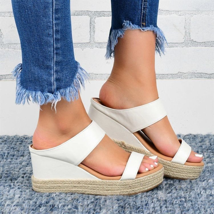 European And American Wedge Slippers Hemp Rope Ladies Casual Flat Sandals LadyShow.Store