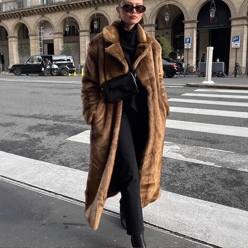 Winter Warm Brown Lapel Long Coat Best YouTube Store
