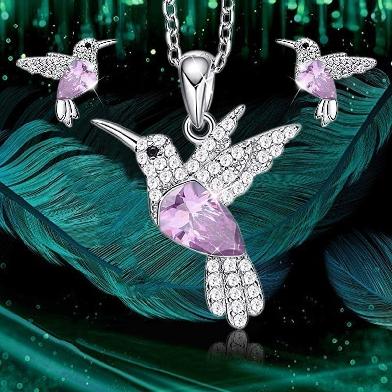 Hummingbird Jewelry Set Silver Plated Chain Necklace Stud LadyShow.Store