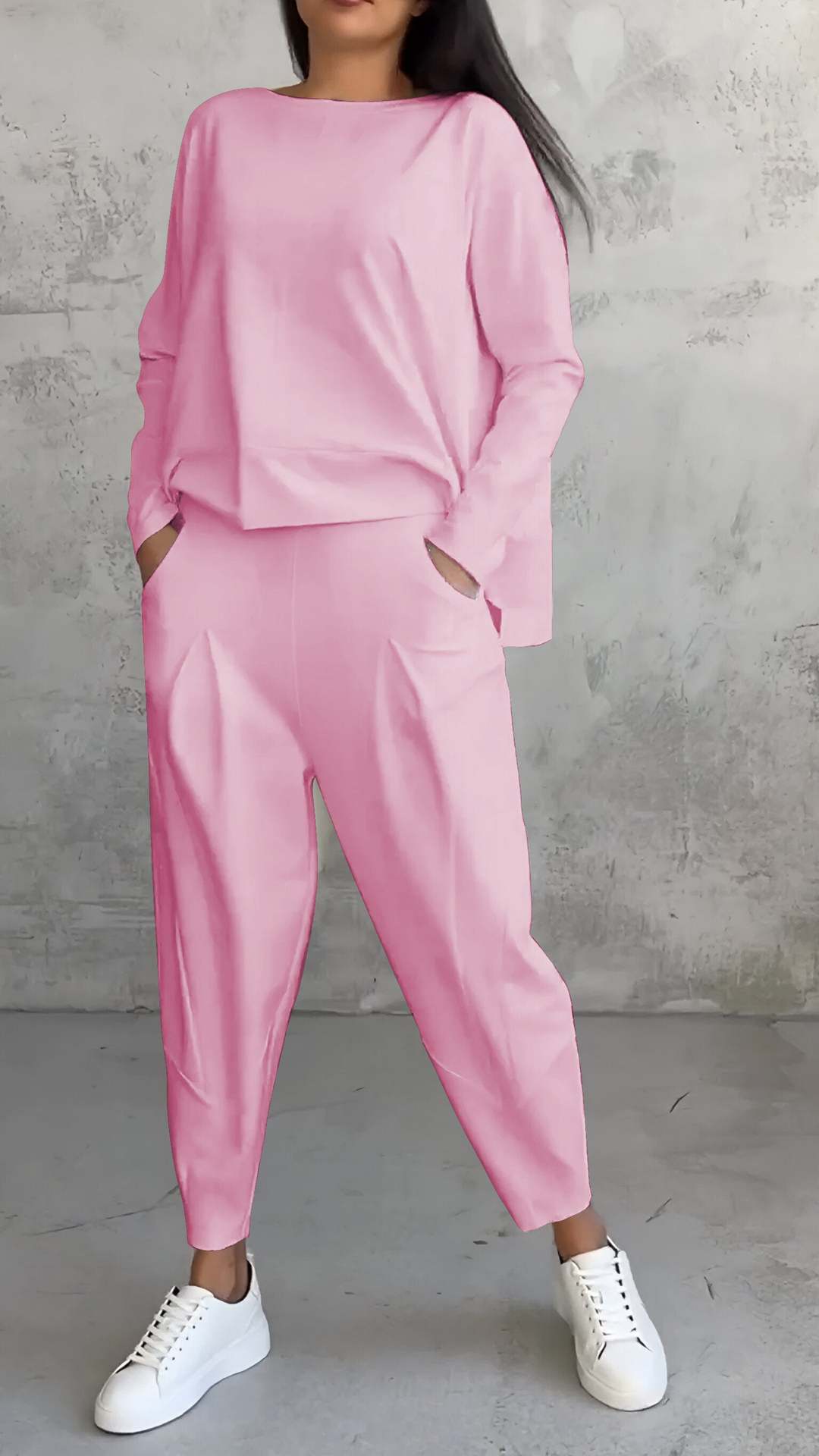 Women's Irregular Suit Long-sleeved Round Neck Top And Loose Harem Pants With Pockets Ins Fashion Trousers Set Women's Clothing LadyShow.Store