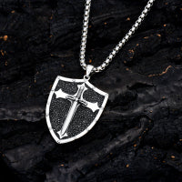 Knights Templar Shield Necklace in Sterling Silver Pendants Necklace for Men LadyShow.Store
