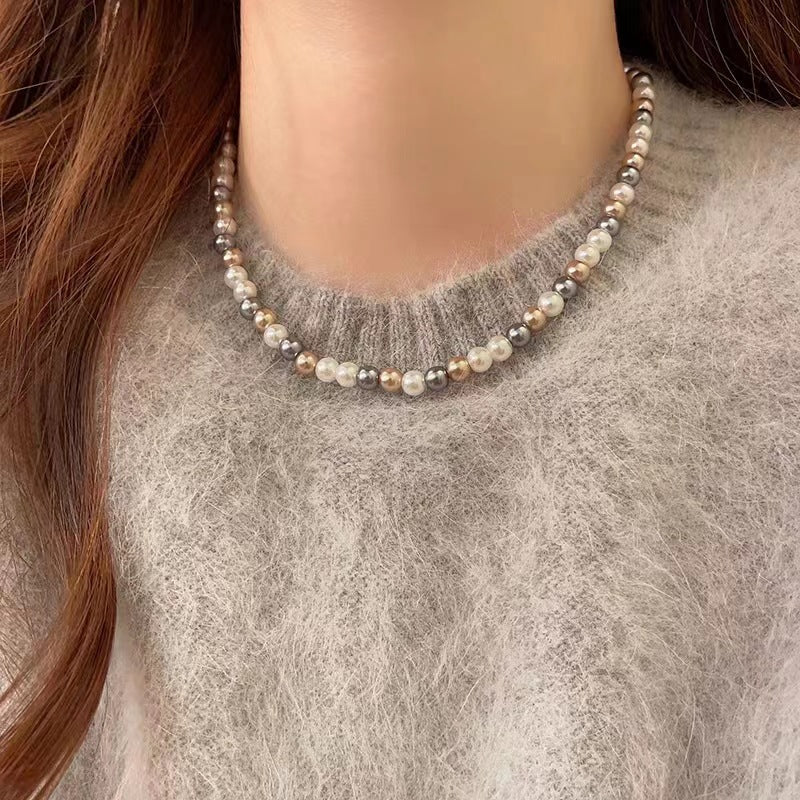 Womens Mixed-Color Glass Pearl Necklace Jewelry LadyShow.Store