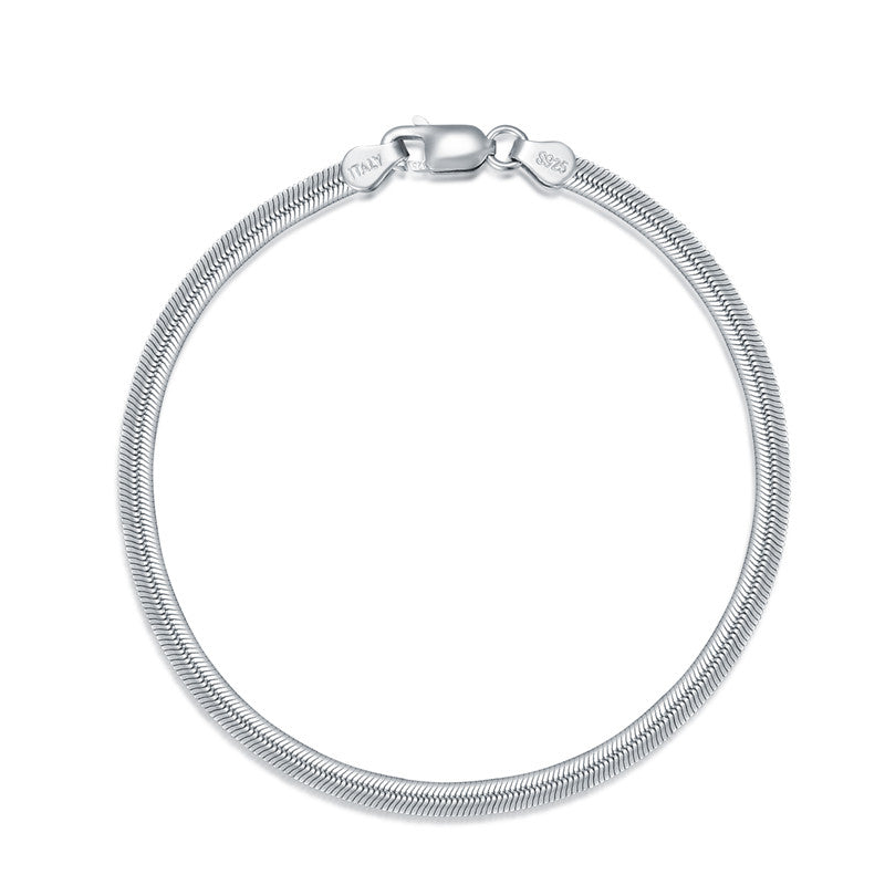 925 Sterling Silver Flexible Flat Herringbone Link Chain Bracelet 3mm 7.5 Inch LadyShow.Store