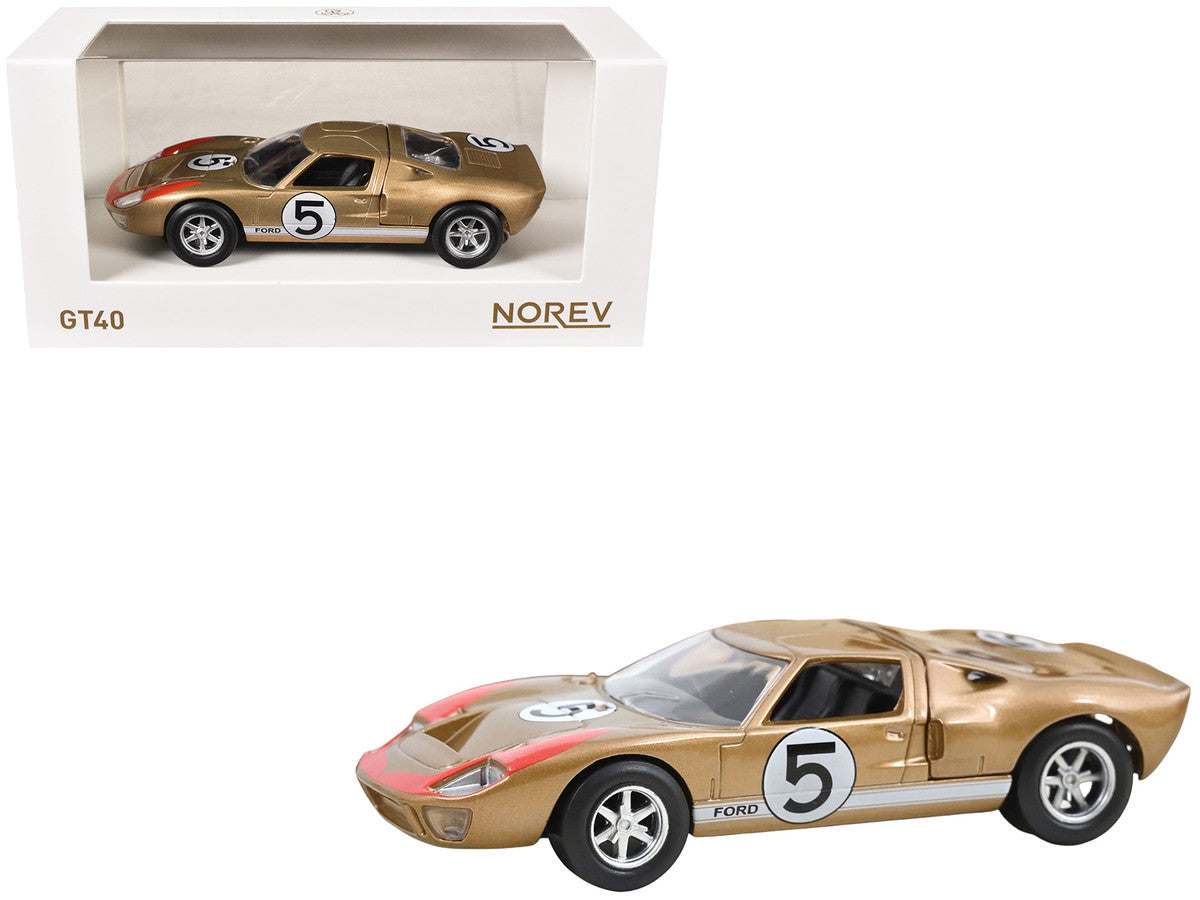 1966 Ford GT40 MKII #5 Kandy Gold Metallic with White Stripes and Red Graphics 1/43 Diecast Model Car by Norev LuxuryLifeWay Online Store