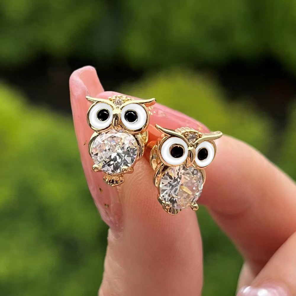 Cute With Diamonds Zircon Owl Stud Earrings For Women LadyShow.Store