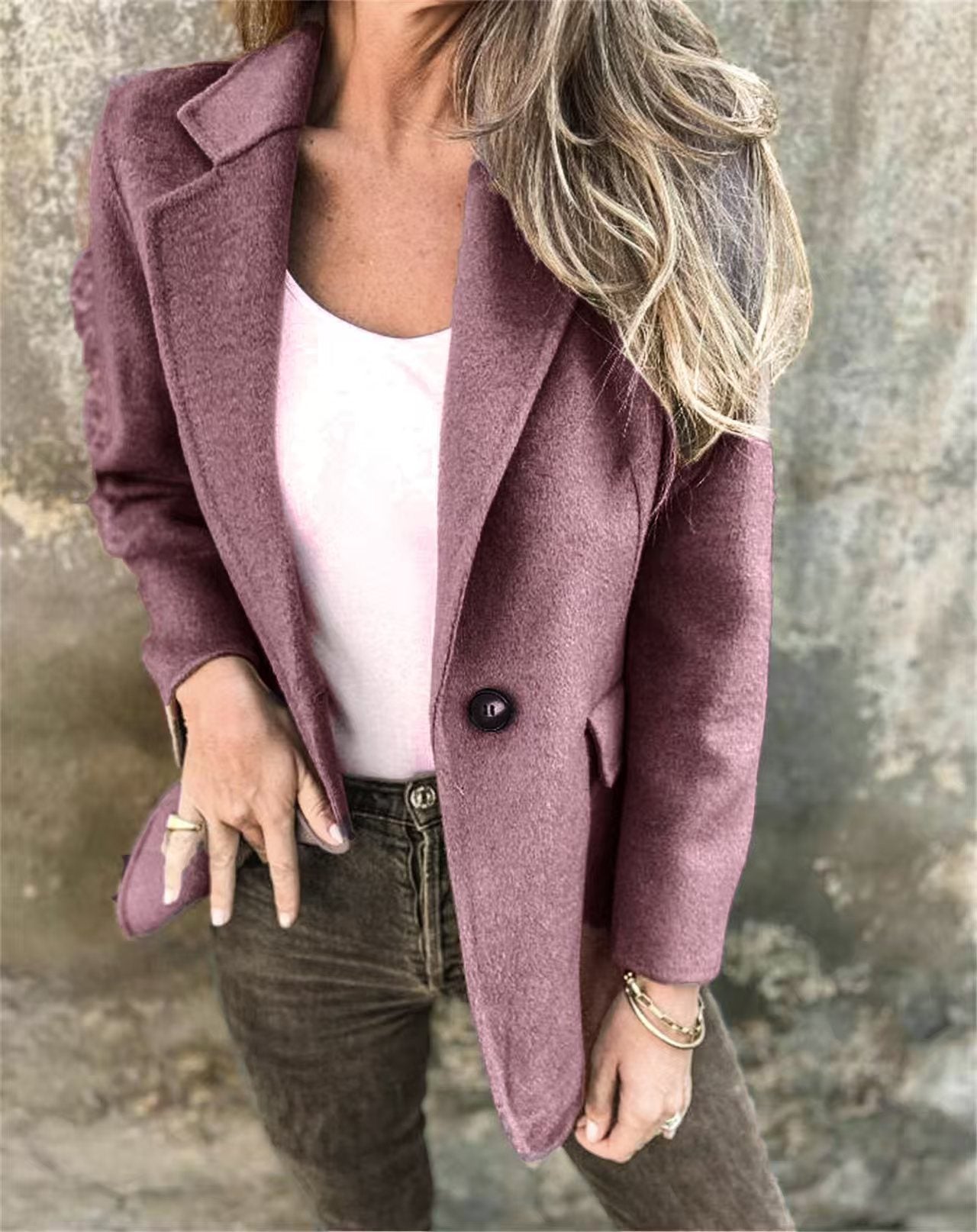 Ins Button Lapel Short Blazer Winter Fashion Commuter Jacket Outwear Women's Clothing LadyShow.Store