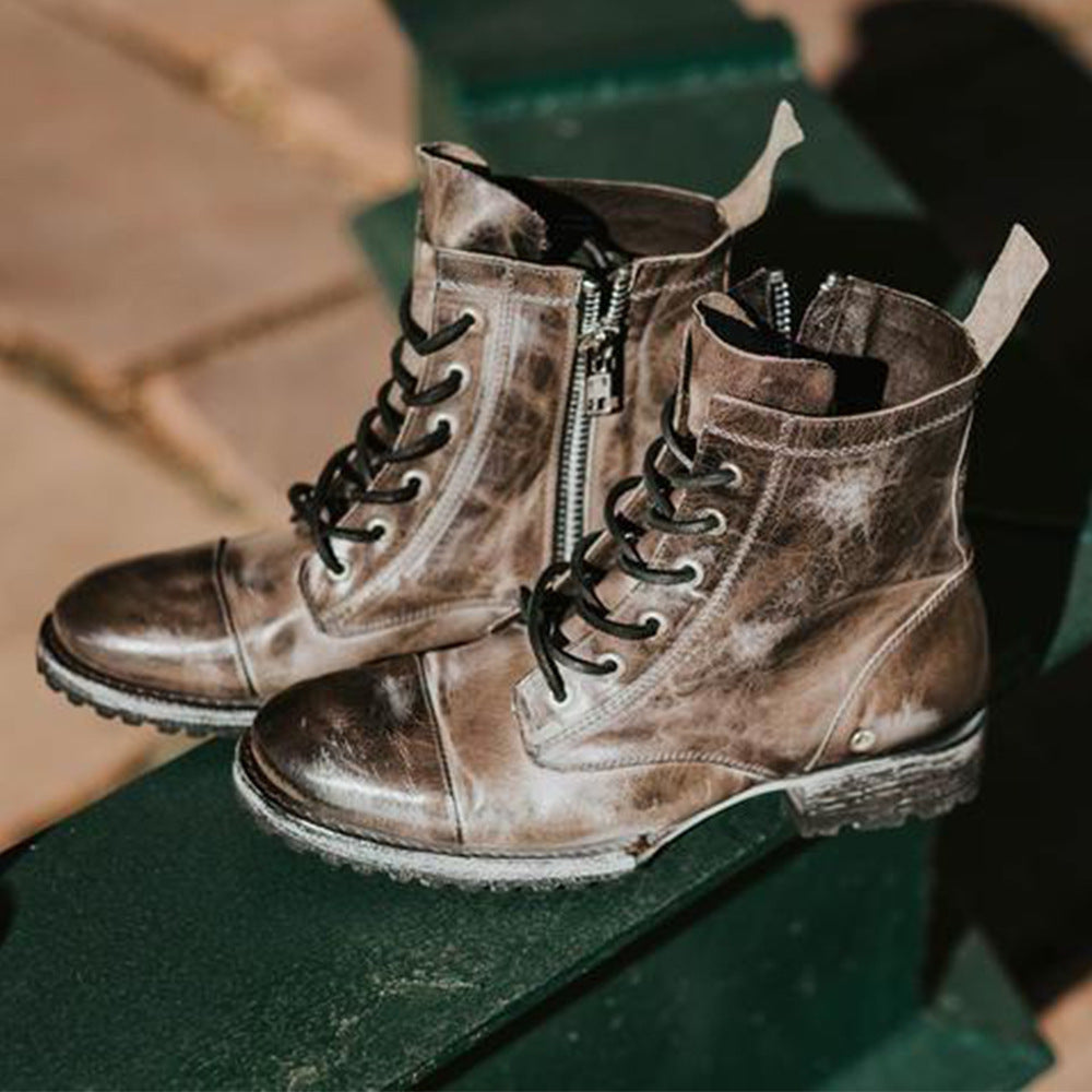 Round toe retro lace-up casual short boots LadyShow.Store