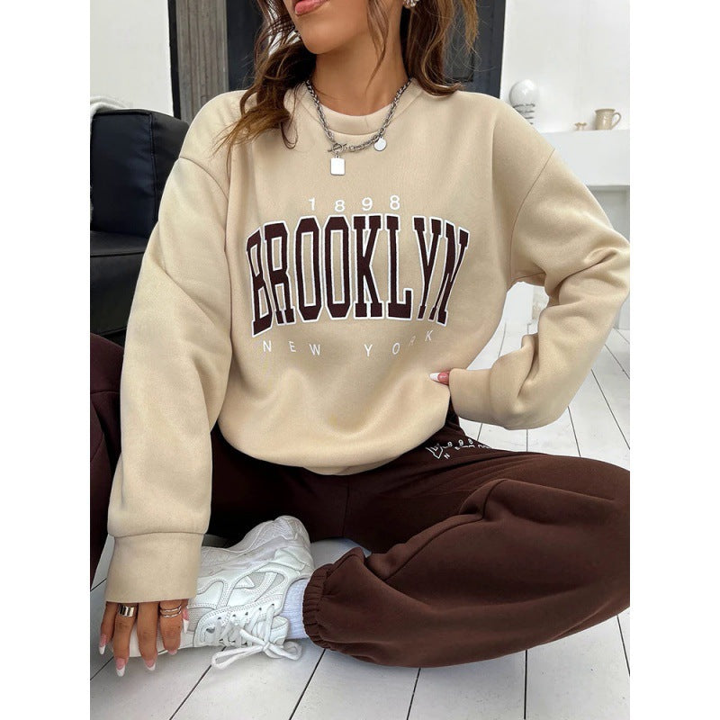 Women's Sweater Suit Hoodie Two-piece Pullover Letter Print 1898 New York Brooklyn NorixaFashion.com