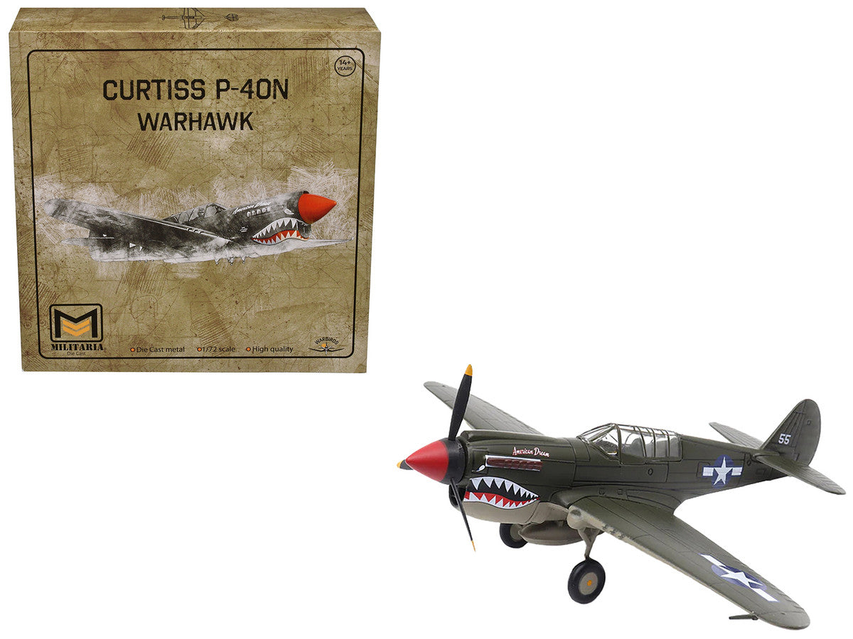Curtiss P-40N Warhawk Fighter Aircraft "American Dream National Warplane Museum" United States Army Air Forces 1/72 Diecast Model by Militaria Die Cast LuxuryLifeWay Online Store
