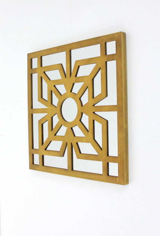 24" X 24" X 1" Bright Gold Mirrored Wooden  Wall Decor LuxuryLifeWay Online Store