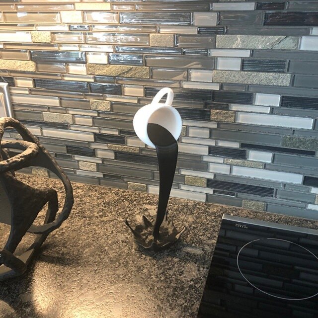 Floating Coffee Cup Mug Sculpture Kitchen Decor Pouring Spilling Decoration PearlNestDecor.com